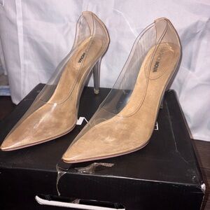 Fashion Nova Tan and Clear Stiletto Heels